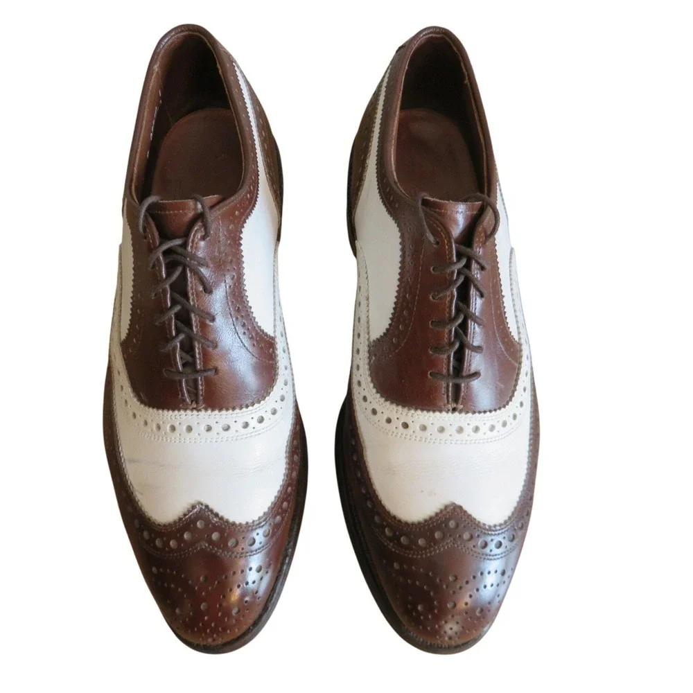 Allen Edmonds Broadstreet Brown White Leather Spectator Wingtip Oxford Shoes 8 D